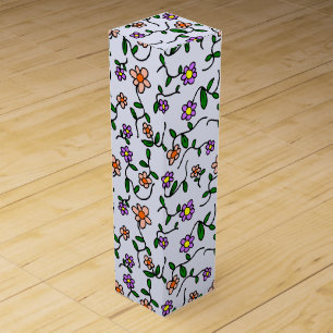 Colorful Flowers, Floral Pattern, Greenery, Boho Wine Box