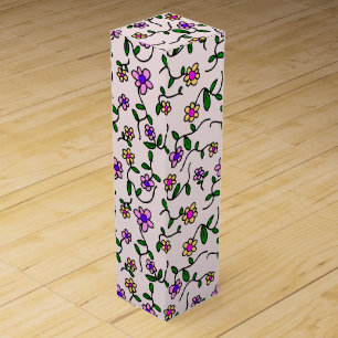 Colorful Flowers, Floral Pattern, Greenery, Boho Wine Box