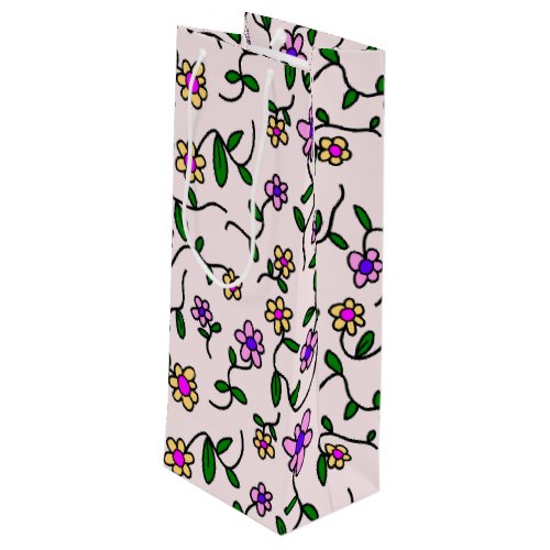 Colorful Flowers Floral Pattern Greenery Boho Wine Gift Bag