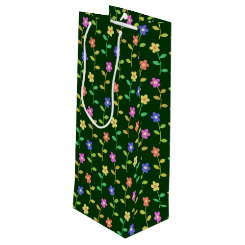 Colorful Flowers Floral Pattern Greenery Boho Wine Gift Bag