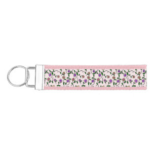Colorful Flowers, Floral Pattern, Greenery, Boho Wrist Keychain