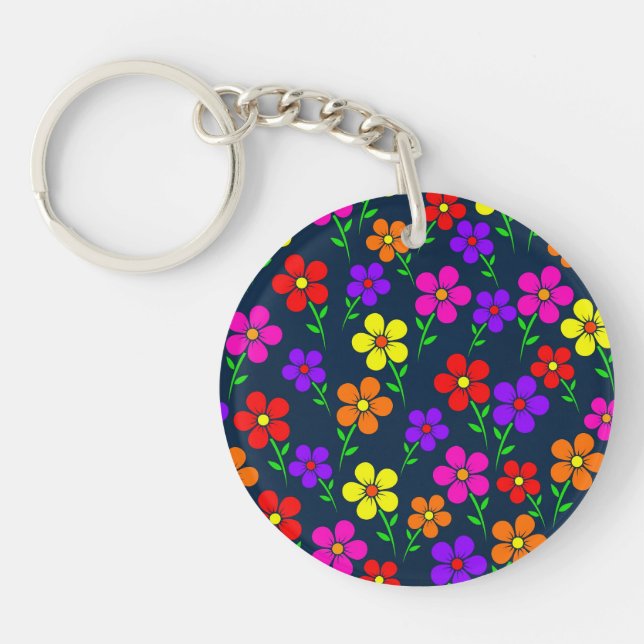 Colorful Flowers Floral Pattern Keychain (Front)
