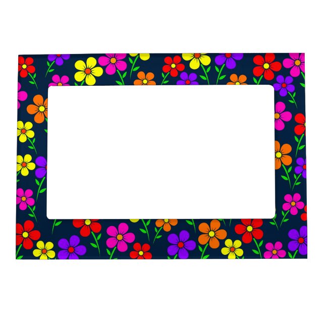 Colorful Flowers Floral Pattern Magnetic Frame (Front)