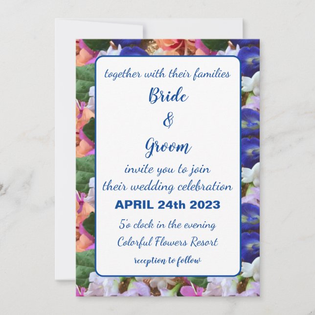 Colorful Flowers Floral Wedding  Invitation (Front)