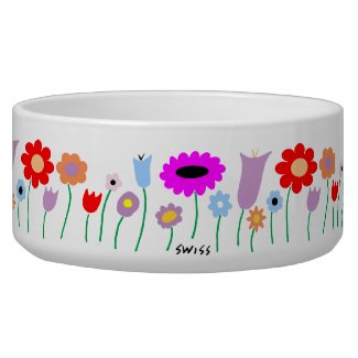 Colorful Flowers Flowerbed Cartoon Art Dog Bowl