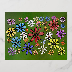 Colorful flowers foil holiday postcard