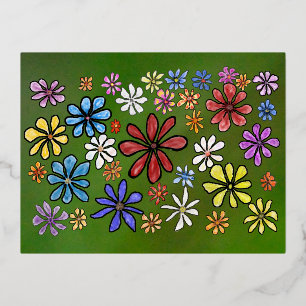 Colorful flowers foil holiday postcard