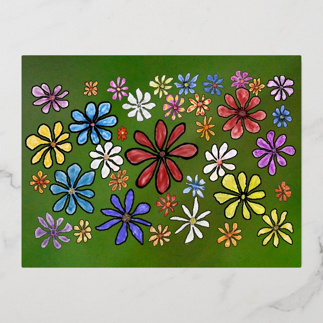 Colorful flowers foil holiday postcard (Front)