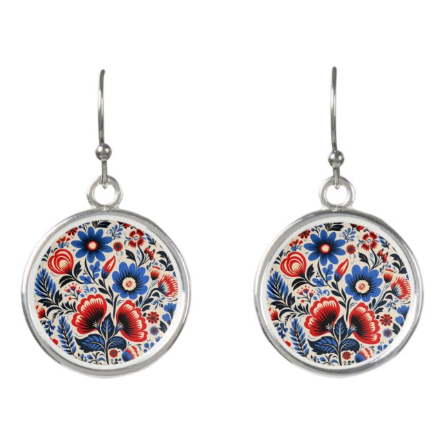 Colorful Flowers Folk Pattern Earrings (Front)