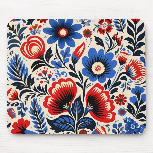 Colorful Flowers Folk Pattern Mouse Pad (Front)