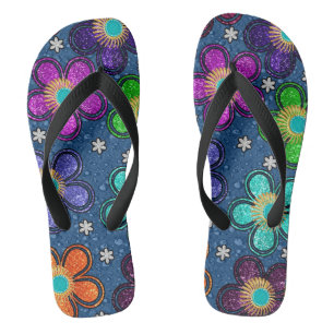 Colorful Flowers for Pair of Flip Flops