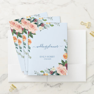 Colorful flowers frame blue background pocket folder