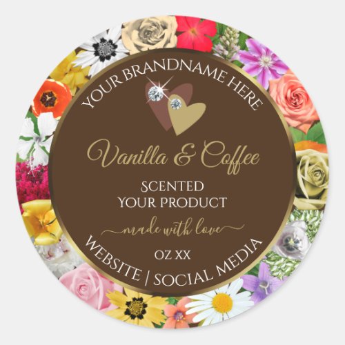 Colorful Flowers Frame Brown Product Labels Hearts