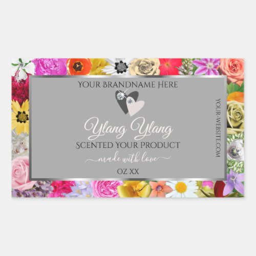 Colorful Flowers Frame Gray Product Labels Hearts
