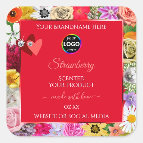 Colorful Flowers Frame Red Product Labels Add Logo
