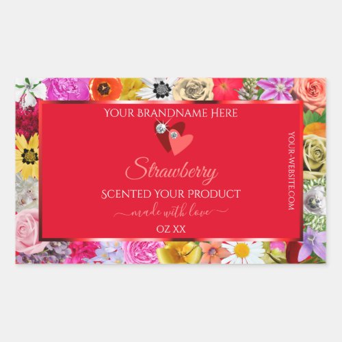 Colorful Flowers Frame Red Product Labels Hearts