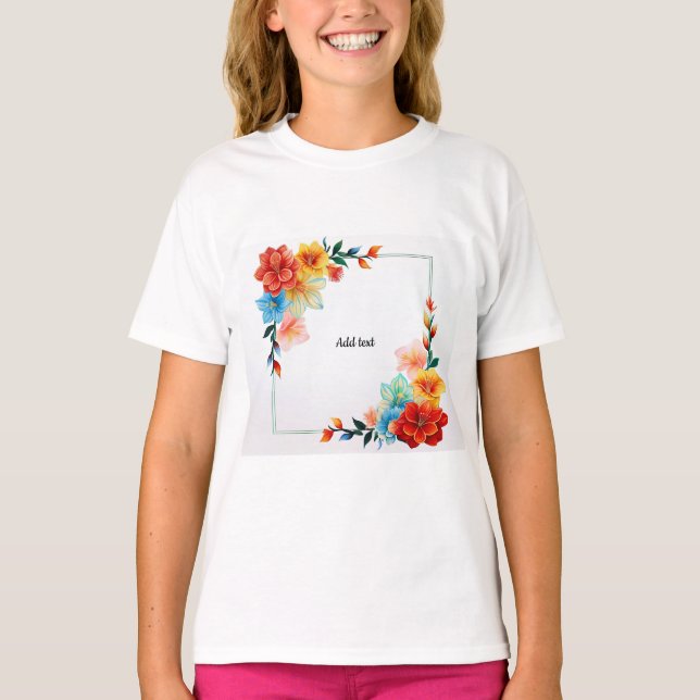 Colorful Flowers Frame, TEMPLATE, ADD TEXT T-Shirt (Front)
