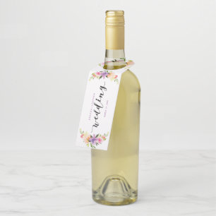Colorful flowers frame Wedding Typography Bottle Hanger Tag