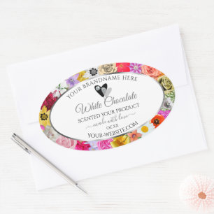 Colorful Flowers Frame White Product Labels Hearts