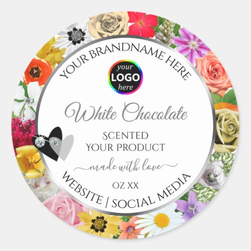 Colorful Flowers Frame White Product Labels Logo