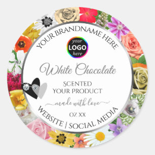 Colorful Flowers Frame White Product Labels Logo