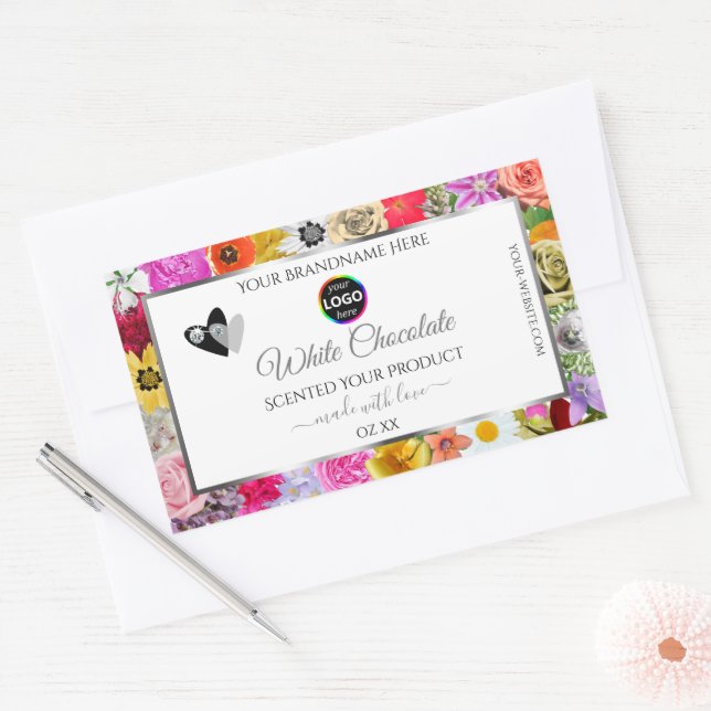 Colorful Flowers Frame White Product Labels Logo (Envelope)