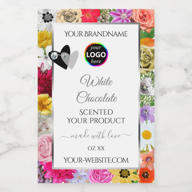 Colorful Flowers Frame White Product Labels Logo (Single Label)