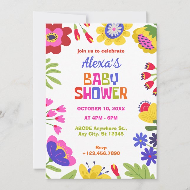 Colorful flowers fun baby shower invitation (Front)