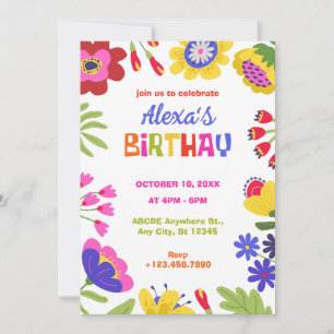 Colorful flowers fun birthday invitation