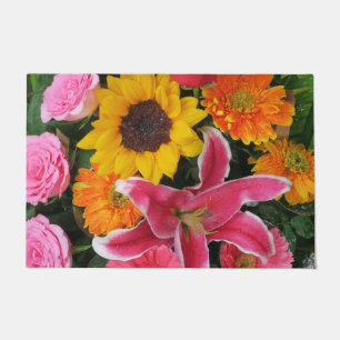 colorful+ flowers, garden+ gnome, calla+ l doormat