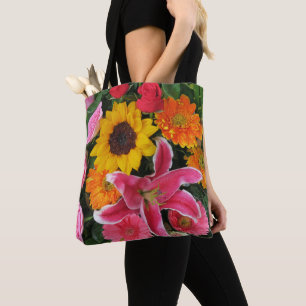 colorful+ flowers,     garden+ gnome,     calla+ l tote bag