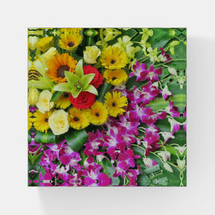 colorful+ flowers, garden+ gnome, calla+ lil paperweight