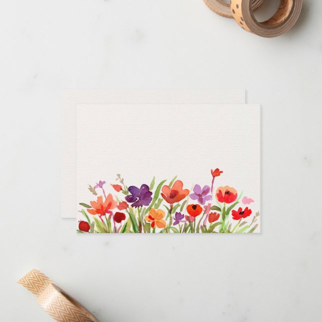 Colorful Flowers Garden watercolor  Note Card (Front/Back In Situ)