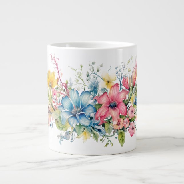 Colorful Flowers Giant Coffee Mug (Front)