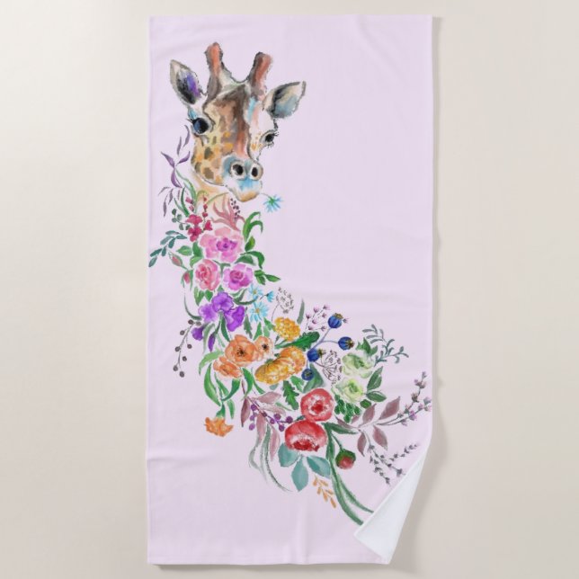Colorful Flowers Giraffe Beach Towel (Front)
