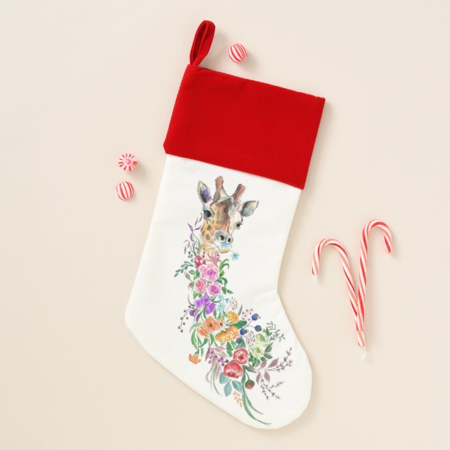 Colorful Flowers Giraffe Christmas Stocking (Front)
