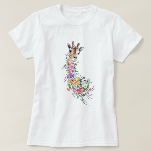 Colorful Flowers Giraffe T-Shirt (Design Front)