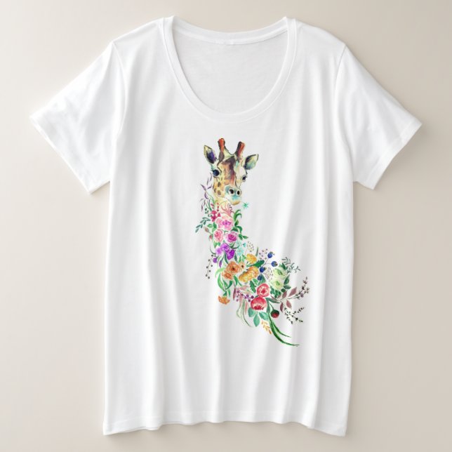 Colorful Flowers Giraffe T-Shirt (Design Front)
