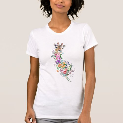 Colorful Flowers Giraffe T_Shirt Gift