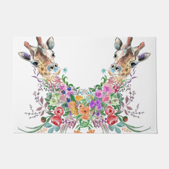 Colorful Flowers Giraffes Doormats (Front)