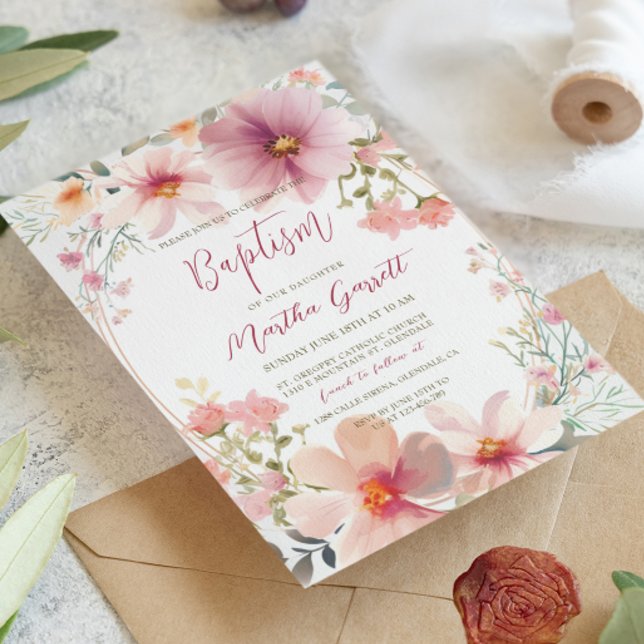 Colorful Flowers Girl Baptism  Invitation (Creator Uploaded)