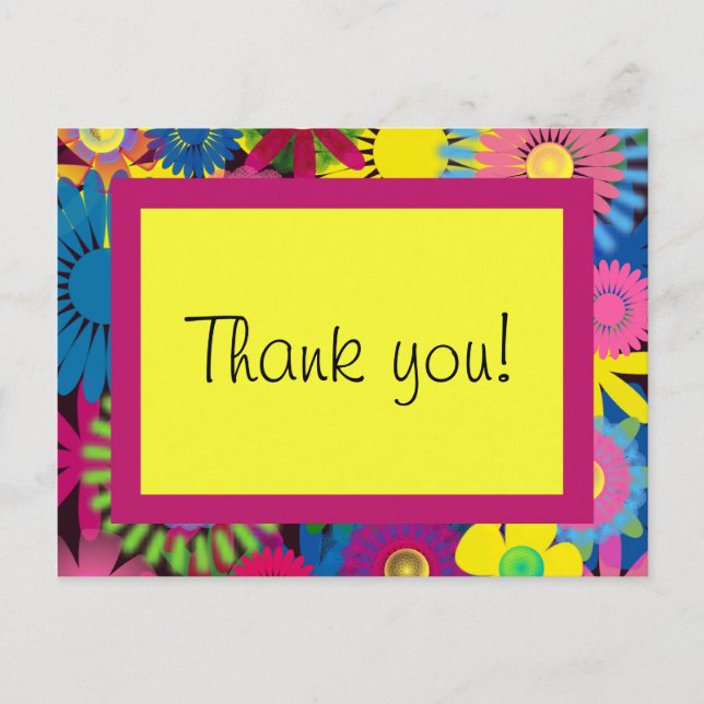 Colorful Flowers Girl Birthday Thank You Postcard (Front)