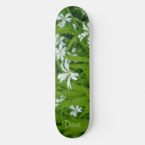 Colorful flowers Girly Green Personalized Name Skateboard