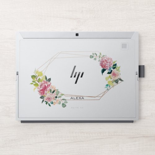 Colorful flowers gold geometric frame HP laptop skin