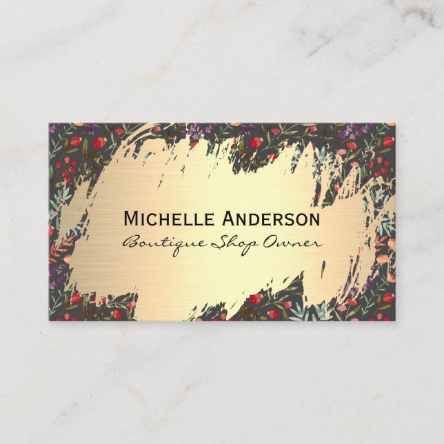 Colorful Flowers | Gold Metallic Business Card (Front)