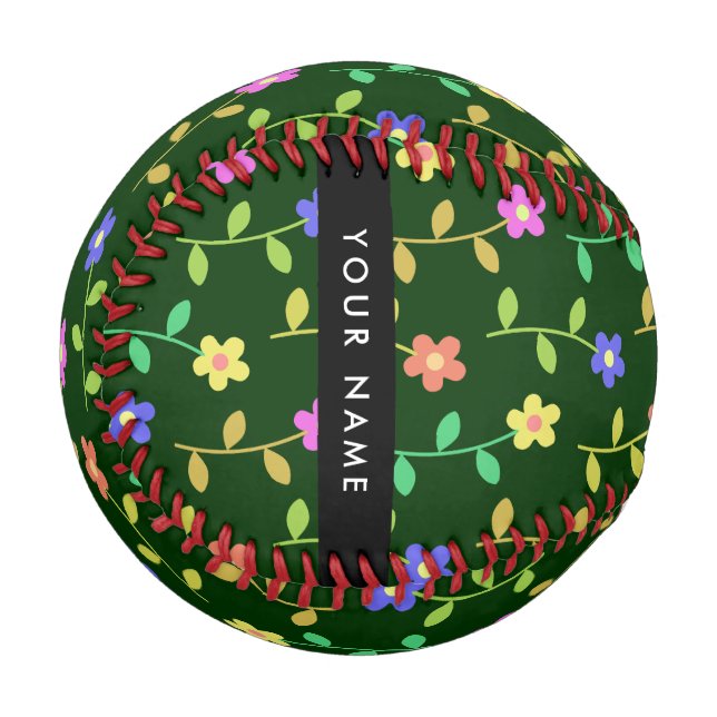 Colorful Flowers, Green Background, Black Baseball (Front Left)