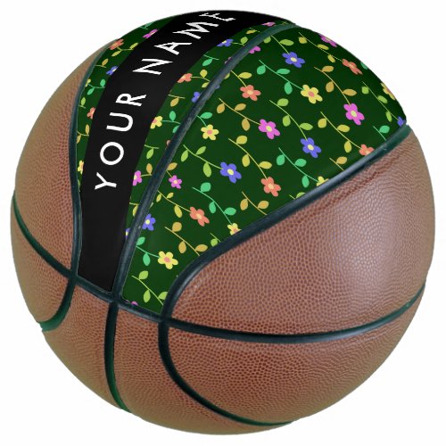 Colorful Flowers Green Background Black Basketball