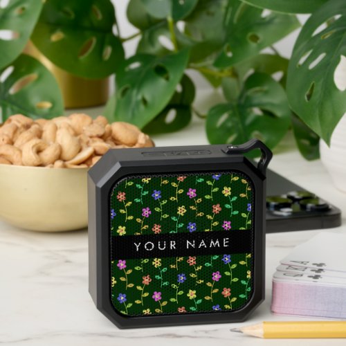 Colorful Flowers Green Background Black Bluetooth Speaker