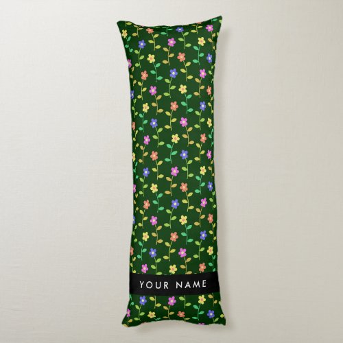 Colorful Flowers Green Background Black Body Pillow