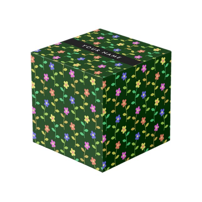 Colorful Flowers, Green Background, Black Cube (Front Angled)